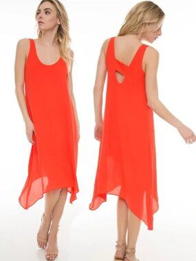 NWT Three Eighty Two Cara Flowy Midi Tank Dress in 'Candy' Red Orange
